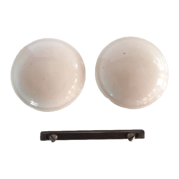 Pair of White Enamel Ridged Doorknobs image 1
