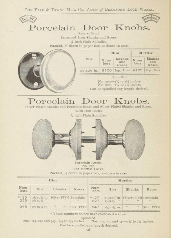 Pair of White Enamel Ridged Doorknobs 2