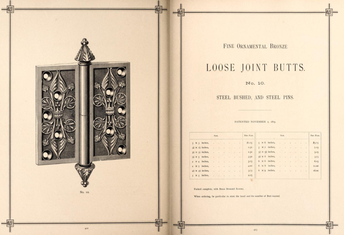 Russell and Erwin 1875 Bronze Decorative Door Hinge