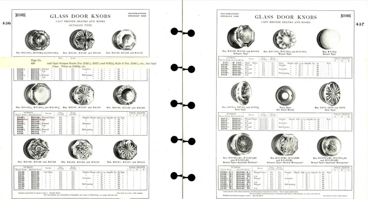 Russell and Erwin 1909 Round Type Glass Doorknob Set